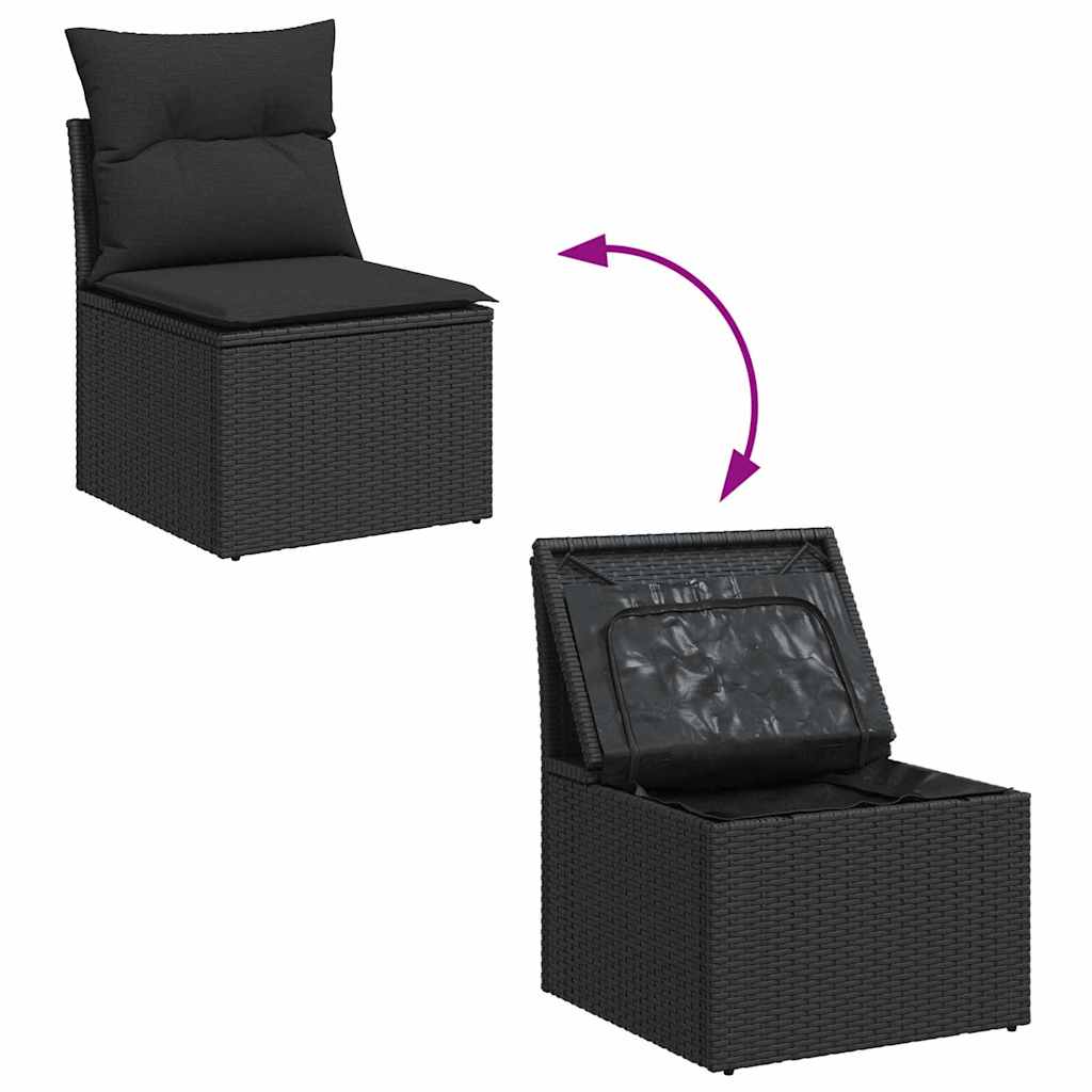 Garten-Sofa-Set mit Speicher 7 pcs Schwarz Poly Rattan